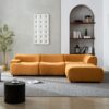 Sectional Sofa With Durable Fabric And High Density Sponge, Solid Wood Frame, 4 Seats - Orange - Image 7