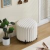Upholstered Round Pouf Ottoman Foot Rest With - Beige - Image 4