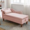Chaise Lounge Indoor, Velvet Lounge Chair For Bedroom With Storage & Pillow, Modern Upholstered Rolled Arm Chase Lounge For Sleeping With Nailhead Trim For Living Room Bedroom Office - Pink - Image 13