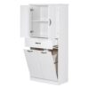 Modern Bathroom Storage Cabinet With 2 Laundry Baskets, 1 Drawer, Adjustable Shelf - White - Image 17