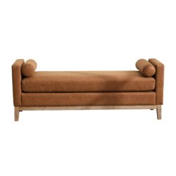 Elegant Upholstered Bench, Daybed, Ottoman With Wood Legs & 2 Bolster Pillows - Brown