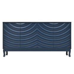 Elegant Sideboard With Sophisticated Wavy Pattern Doors And Arched Groove Design, Adjustable 4 Door Layout - Navy Blue