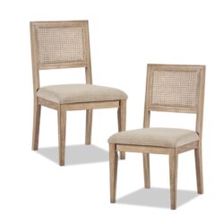 Armless Dining Chair With Cane Back And Upholstered Seat (Set of 2) - Light Brown