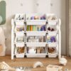 Multi Functional Kids Toy Storage Organizer Cabinet With Hdpe Shelf And 12 Bins - Gray White - Image 2