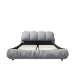 Queen Size Luxury Upholstered Platform Bed With Oversized Padded Backrest And Solid Wood Frame, Suitable For Multiple Heights Of Mattresses - Gray