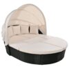 Outdoor Rattan Daybed Sunbed With Retractable Canopy Wicker Furniture, Round Outdoor Sectional Sofa Set - Black Wicker Furniture Clamshell Seating With Washable Cushions, Backyard, Porch - Beige - Image 3
