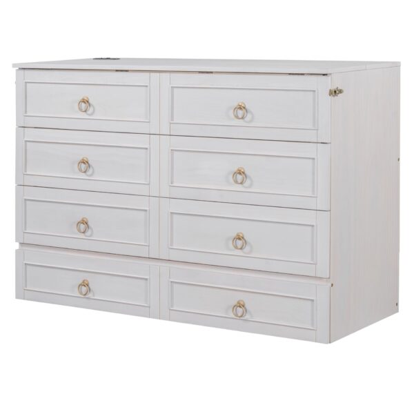 Queen Murphy Bed Elegantly Designed With Large Drawers - White