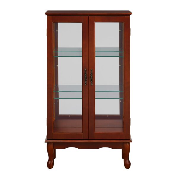 Curio Cabinet Lighted Curio Diapaly Cabinet With Adjustable Shelves And Mirrored Back Panel, Tempered Glass Doors 3 Tier, (E26 Light Bulb Not Included) - Cherry