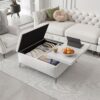 Modern Wood And Fabric Square Storage Ottoman Coffee Table With Lift - Top Design - Upholstered Bench For Living Room Organization - White - Image 8