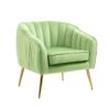 Velvet Accent Chair With Ottoman, Modern Tufted Barrel Chair Ottoman Set For Living Room Bedroom, Golden Finished - Grass Green - Image 6