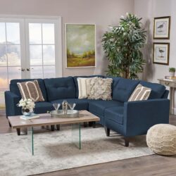 5 Piece Upholstered Sectional Sofa - Blue
