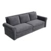 King Pull Out Sofa Bed, Chesterfield Sofa, 3 In 1 Velvet Convertible Sleeper Sofa With Nailhead Trim & Rolled Arm Multifunctional Sofa Bed For Living Room - Gray - Image 12