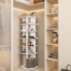6 Tier Spinning Shoe Rack, Free Standing 360° Revolving Shoe Organizer - White - Image 5