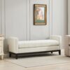 Elegant Upholstered Bench, Daybed, Ottoman With Wood Legs & 2 Bolster Pillows For End Of Bed, Bedroom, Living Room, Entryway - Ivory - Image 2