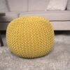 Bordeaux - Knitted Cotton Round Pouf, Versatile Ottoman And Floor Cushion - Yellow - Image 2