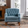 Accent Chair, Living Room Chair, Footrest Chair Set With Vintage Brass Studs, Button Tufted Upholstered Armchair For Living Room, Comfy Reading Chair For Bedroom, Reception Room - Blue - Image 5