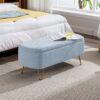 Storage Ottoman Bench For End Of Bed Gold Legs, Modern Gray Faux Fur Entryway Bench Upholstered Padded With Storage For Living Room Bedroom - Blue - Image 4