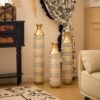 High Floor Vase Flowers Oversized Floor Vase (Set of 3) Large Metal Glazed Vases Pampas Prairie Twigs Vintage Oversized Vases Living Room Bedroom Family Farmhouse - Blue / Gold - Image 10