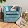 Zeniqua - Upholstered Velvet Swivel Chair With Loose Cover - Blue - Image 11