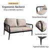 2 Piece Outdoor Patio Furniture, Modern Loveseat Sofa Conversation / Chat Set, Sunbrella Cushions And Oval Coffee Table - Ember Black - Image 4