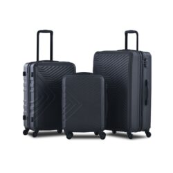 3 Piece Luggage Sets, Lightweight Suitcase With Two Hooks, Spinner Wheels, Tsa Lock, (20/24/28) - Black