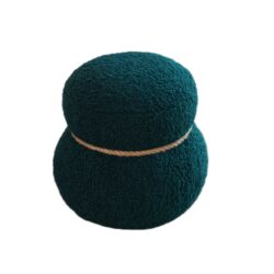 Snowman Stool With Lamb Wool Cushion And Solid Wood Frame - Dark Green