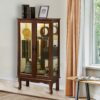 Curio Cabinet Lighted Curio Diapaly Cabinet With Adjustable Shelves And Mirrored Back Panel, Tempered Glass Doors (3 Tier), (E26 Light Bulb Not Included) - Walnut - Image 9