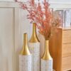 Floor Metal Vases Decorated White Metal Vases (Set of 3) Gorgeous Home Decoration Large Glazed Metal Vases - White / Gold - Image 16