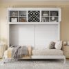 Queen Size Murphy Wall Bed With Top Cabinets & Wine Rack - White - Image 17