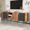 Mid Century TV Stand & 3 Cabinets, Media Console Table For Tvs Up To 70'', Entertainment Center With Storage For Living Room - Black / Brown - Image 2