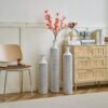 Modern Floor Vase Set Metal Vases With Geometric Pattern, 3 Piece Home Decor Set - White / Black - Image 6