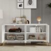 Multi Functional Storage Cabinet, 4 Door Sideboard With Unique Texture, Adjustable Shelves - White - Image 6