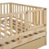 Full Size Daybed With Fence Guardrails And 2 Drawers, Split Into Independent Floor Bed & Daybed - Natural - Image 14