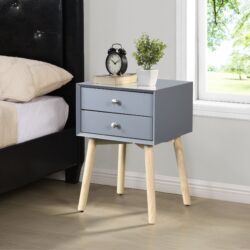 Side Table With 2 Drawer, Mid-Century Modern Storage Cabinet For Bedroom - Gray