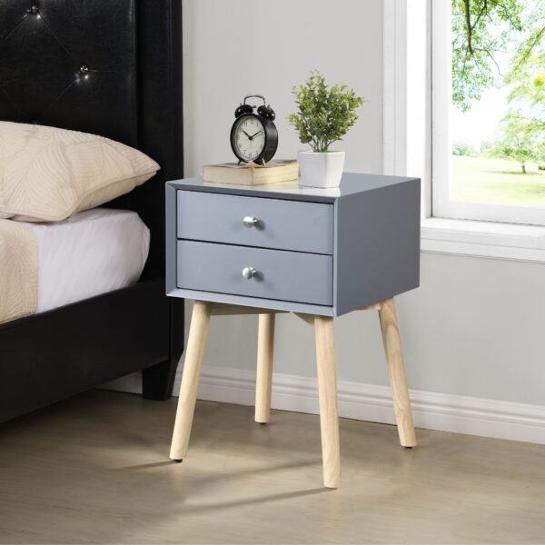 Side Table With 2 Drawer, Mid-Century Modern Storage Cabinet For Bedroom - Gray