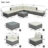 8 Pieces Outdoor Patio Furniture Sets, Garden Conversation Wicker Sofa Set, Single Sofa Combinable - Beiges / Gray - Image 3