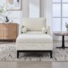 Farmhouse Upholstered Accent Chair With Ottoman, Wood Base, Reversible Lid Coffee Table For Living Room Or Office - Ivory - Image 4