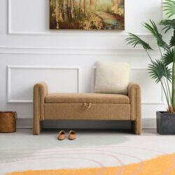 Modern Teddy Bed End Bench With Arms And Storage, Upholstered Large Foot Rest Stool, Comfy Window Vanity Bench For Living Room, Dorm, Coffee Table, Teddy - Coffee