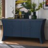 Refined Industrial 4 Door Credenza With Wooden Arc Legs & Bronze Clasps, Advanced Storage Design - Navy Blue - Image 2