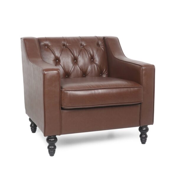 Contemporary Club Chair With Button Tufting And Birch Wood Legs - Dark Brown