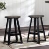 Rustic Distressed Solid Wood Round Dining Stool - Gray - Image 4