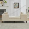 Chenille Upholstered Chaise Lounge With Nailheads, Sleeper Sofa Couch With 4 Throw Pillows & 2 Bolsters, Daybed With Rubberwood Legs - Beige - Image 9