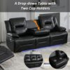 3 Seater Home Theater Recliner Manual Recliner Chair With A Led Light Strip Two Built-In Cup Holders For Living Room - Black - Image 5