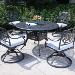 Round 4 Person 48.03" Long Aluminum Dining Set With Cushions - Dark Gray / White