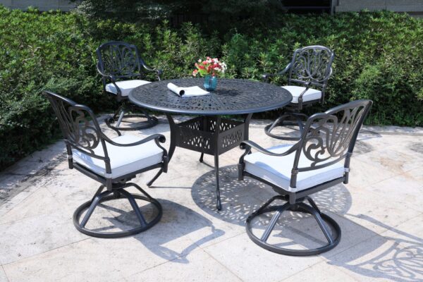 Round 4 Person 48.03" Long Aluminum Dining Set With Cushions - Dark Gray / White