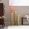 Metal Decorative Vase High Distress Metal Center Vase With 3D Triangle Pattern, (Set of 3) Vases For Home Decoration - Gold - Image 8