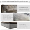 King Size Luxury Upholstered Platform Bed With Oversized Padded Backrest And Solid Wood Frame, Suitable For Multiple Heights Of Mattresses - Beige - Image 17