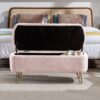 Storage Ottoman Bench For End Of Bed Gold Legs, Modern Gray Faux Fur Entryway Bench Upholstered Padded With Storage For Living Room Bedroom - Pink - Image 7