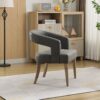 Wide Modern Barrel Open Back Upholstered Accent Chair With Weathered Solid Wood Legs Dining Chairs For Dining Room, Club, Kitchen And Living Room - Gray - Image 6