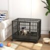 Pawhut - 36" Heavy Duty Dog Crate Metal Cage Kennel With Lockable Wheels, Double Door And Removable Tray - Gray - Image 8